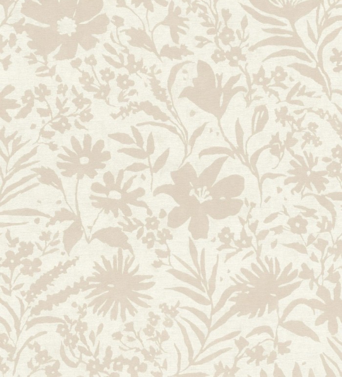 Papel pintado lienzo botánico de flores texturizado beige - Zinnia Sketch 685132