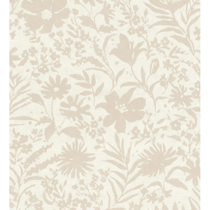 Papel pintado lienzo botánico de flores texturizado beige - Zinnia Sketch 685132