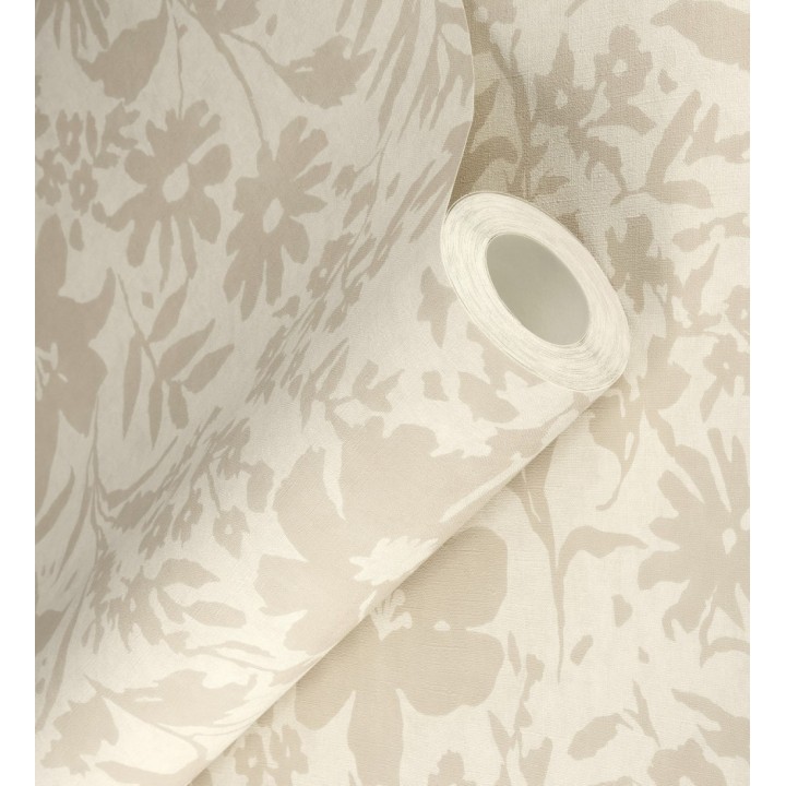 Papel pintado lienzo botánico de flores texturizado beige - Zinnia Sketch 685132