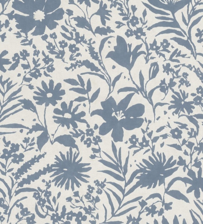 Papel pintado lienzo botánico de flores texturizado azul - Zinnia Sketch 685133