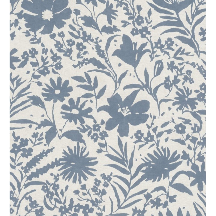 Papel pintado lienzo botánico de flores texturizado azul - Zinnia Sketch 685133