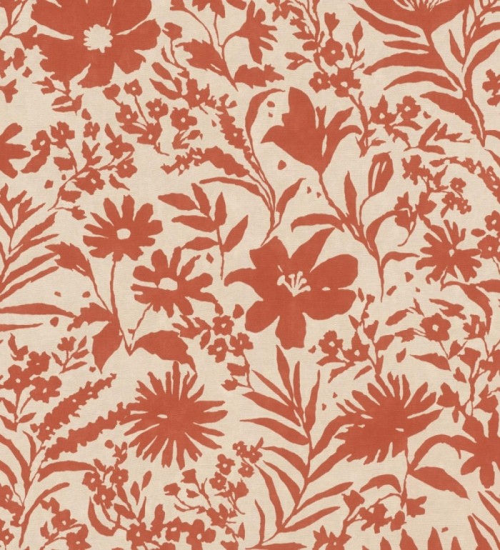 Papel pintado lienzo botánico de flores texturizado rojo - Zinnia Sketch 685134