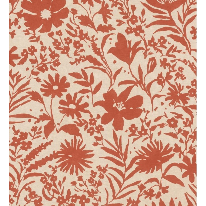 Papel pintado lienzo botánico de flores texturizado rojo - Zinnia Sketch 685134