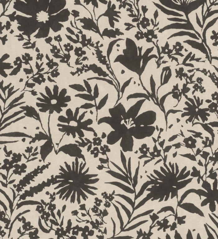 Papel pintado lienzo botánico de flores texturizado negro - Zinnia Sketch 685135