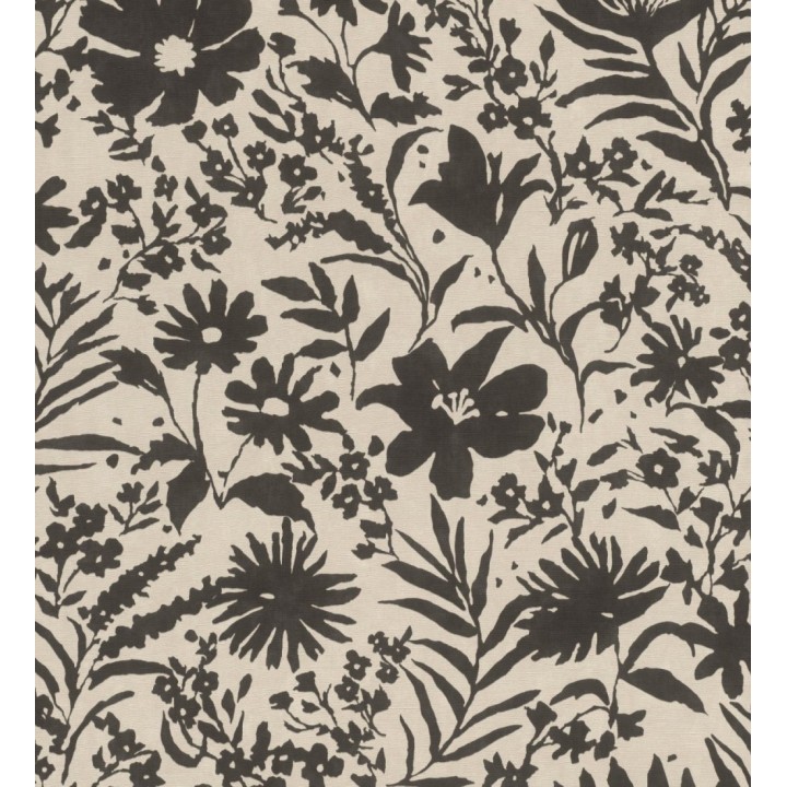 Papel pintado lienzo botánico de flores texturizado negro - Zinnia Sketch 685135