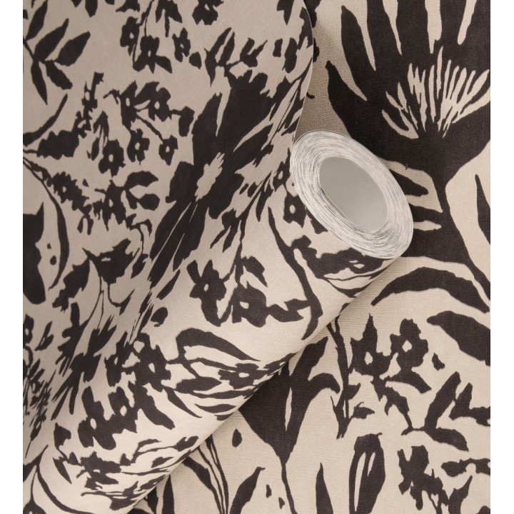 Papel pintado lienzo botánico de flores texturizado negro - Zinnia Sketch 685135