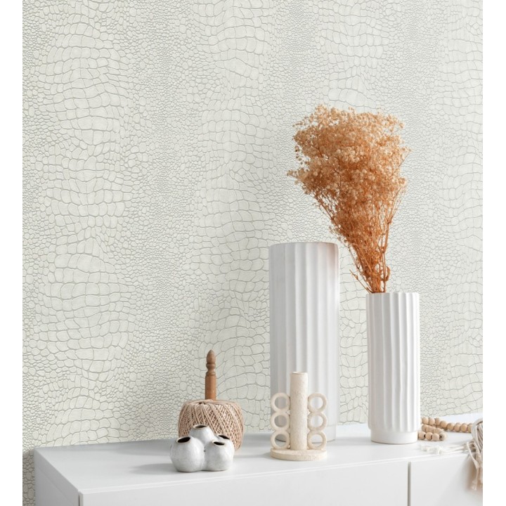 Papel pintado piel cocodrilo blanco con relieve estilo animal print - Orinoco Reptilian 685141