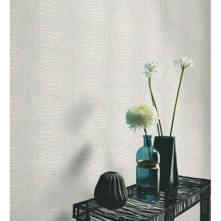 Papel pintado piel cocodrilo blanco con relieve estilo animal print - Orinoco Reptilian 685141