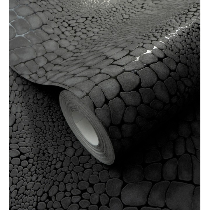 Papel pintado piel cocodrilo negro con relieve estilo animal print - Orinoco Reptilian 685142