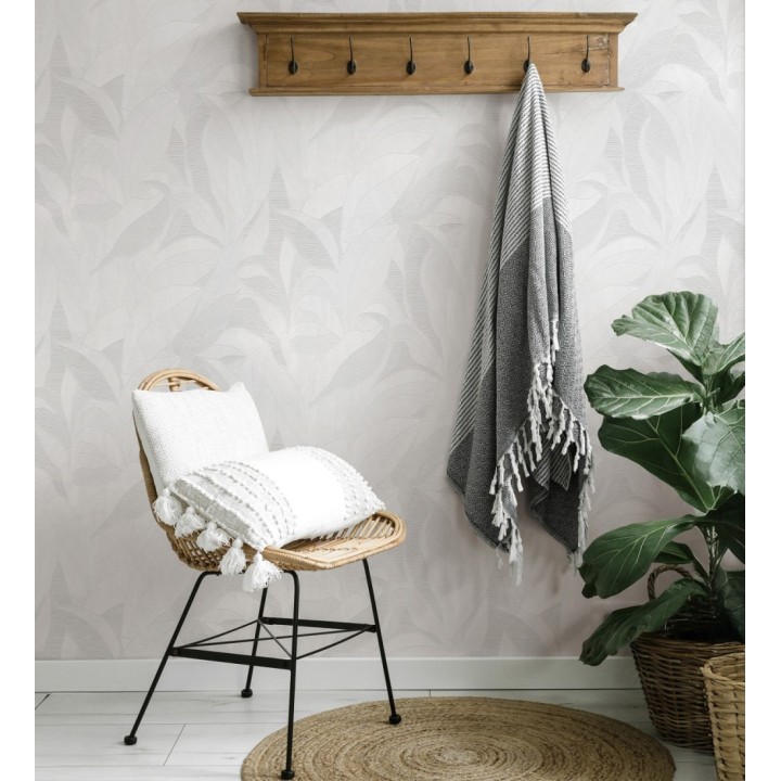 Papel pintado de hojas minimalistas con relieve color blanco - Ancona Rib 685143