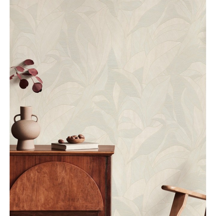 Papel pintado de hojas minimalistas con relieve color beige - Ancona Rib 685144