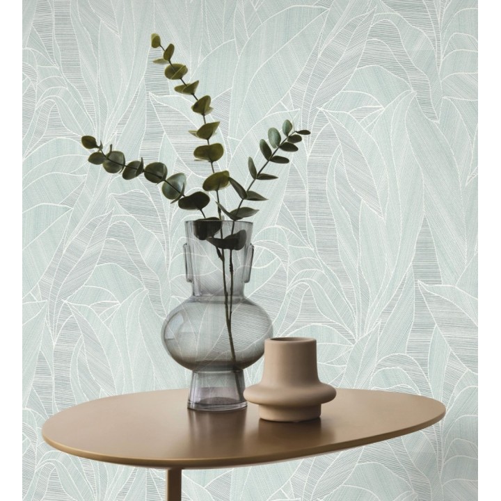 Papel pintado de hojas minimalistas con relieve color verde - Ancona Rib 685145