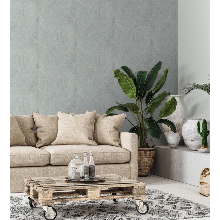 Papel pintado de hojas minimalistas con relieve color verde - Ancona Rib 685145