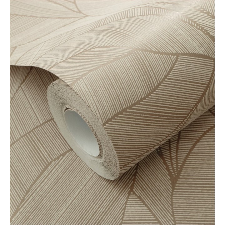 Papel pintado de hojas minimalistas con relieve color marrón - Ancona Rib 685146