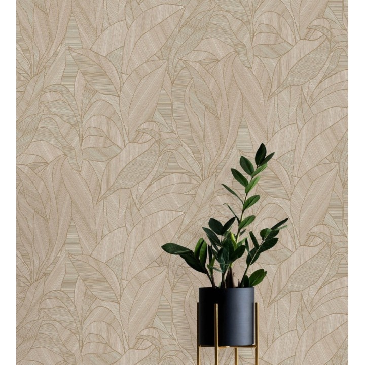 Papel pintado de hojas minimalistas con relieve color marrón - Ancona Rib 685146