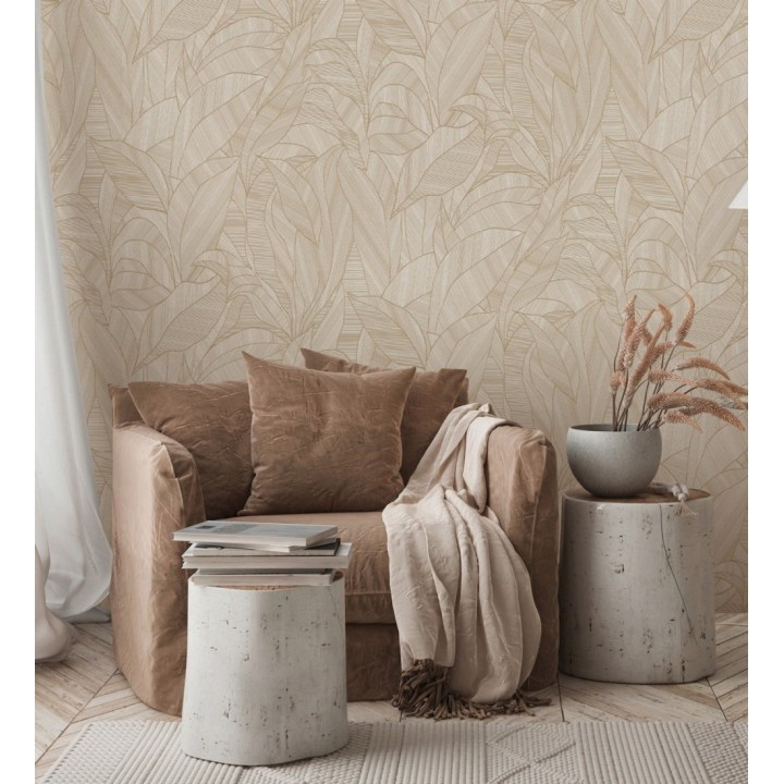 Papel pintado de hojas minimalistas con relieve color marrón - Ancona Rib 685146