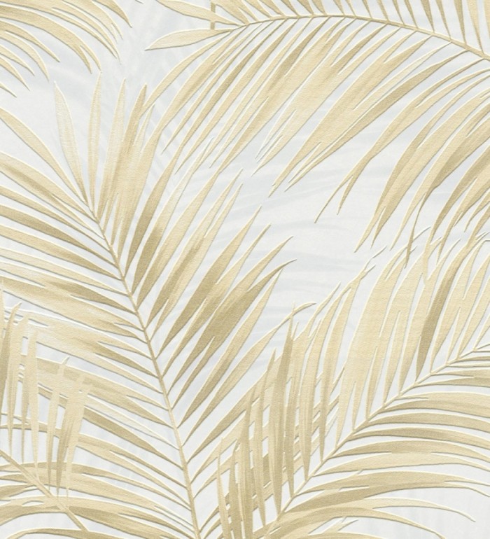 Papel pintado hojas de palmera en relieve color vainilla con sombras neutras - Borneo Leaf 685147