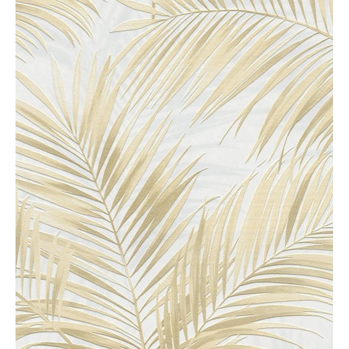 Papel pintado hojas de palmera en relieve color vainilla con sombras neutras - Borneo Leaf 685147