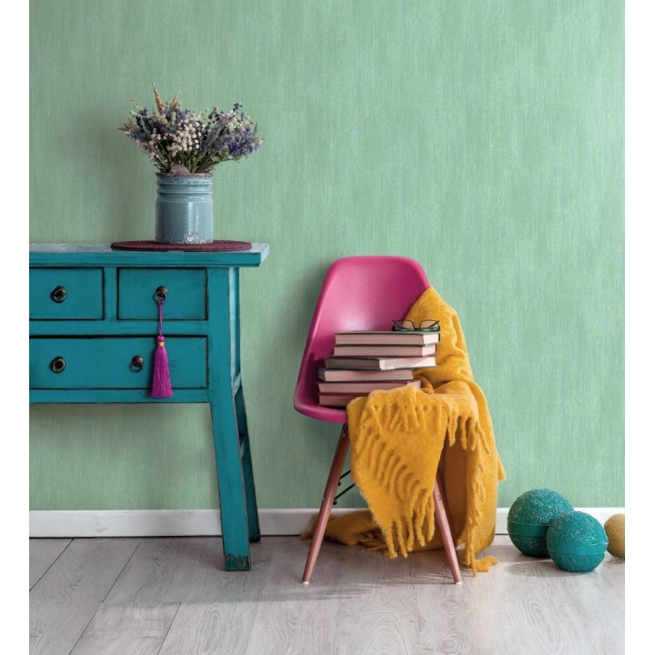 Papel pintado estuco cal efecto arenoso verde esmeralda - Stucco Denim 685156