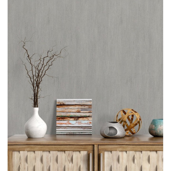 Papel pintado estuco cal efecto arenoso gris zinc - Stucco Denim 685157