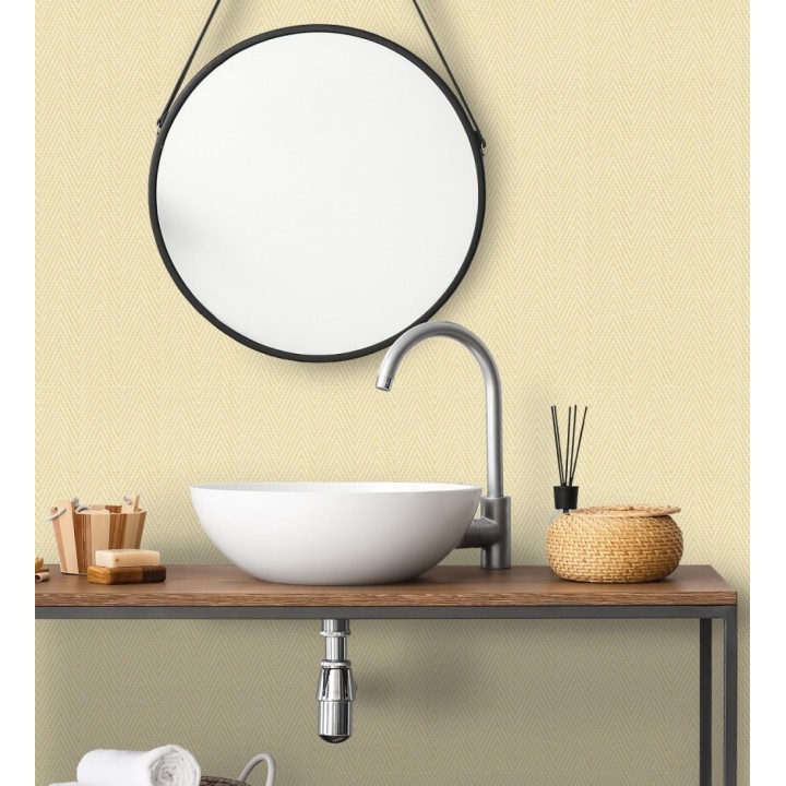 Papel pintado de espiga en relieve amarillo mostaza repintable - Arles Chevroned 685159