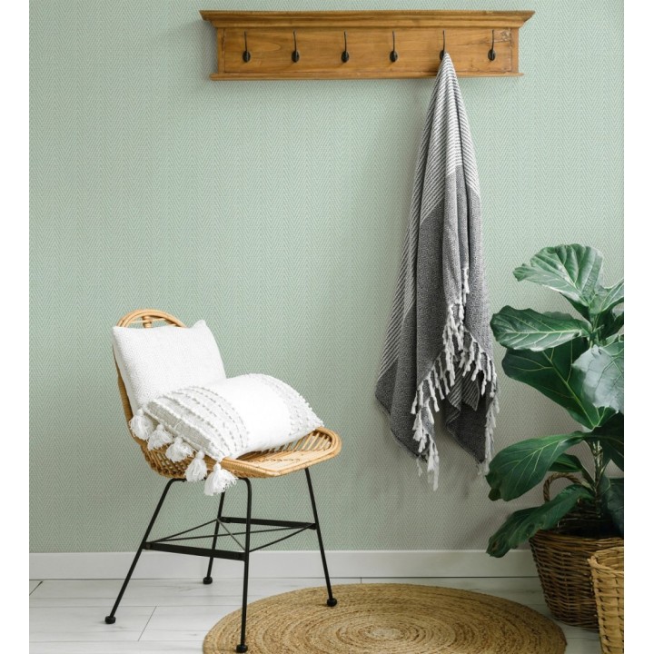 Papel pintado de espiga en relieve verde salvia repintable - Arles Chevroned 685160