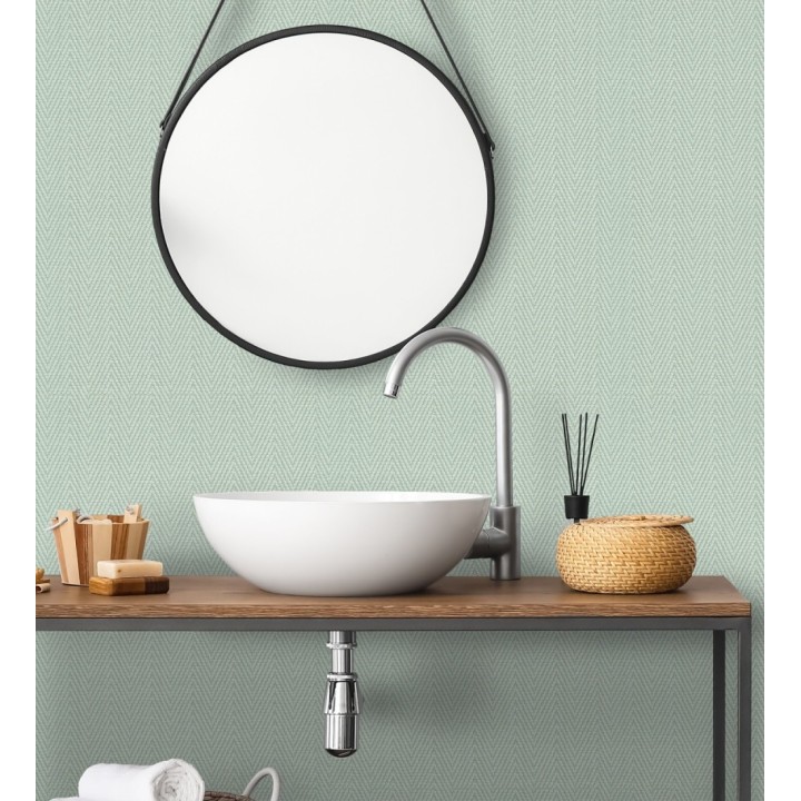 Papel pintado de espiga en relieve verde salvia repintable - Arles Chevroned 685160