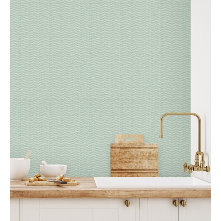 Papel pintado de espiga en relieve verde salvia repintable - Arles Chevroned 685160