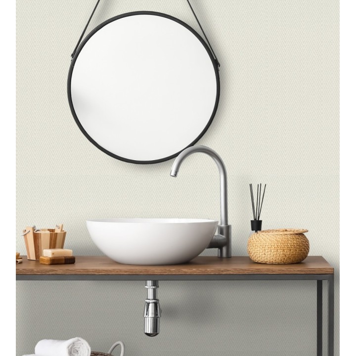 Papel pintado de espiga en relieve beige claro repintable - Arles Chevroned 685161