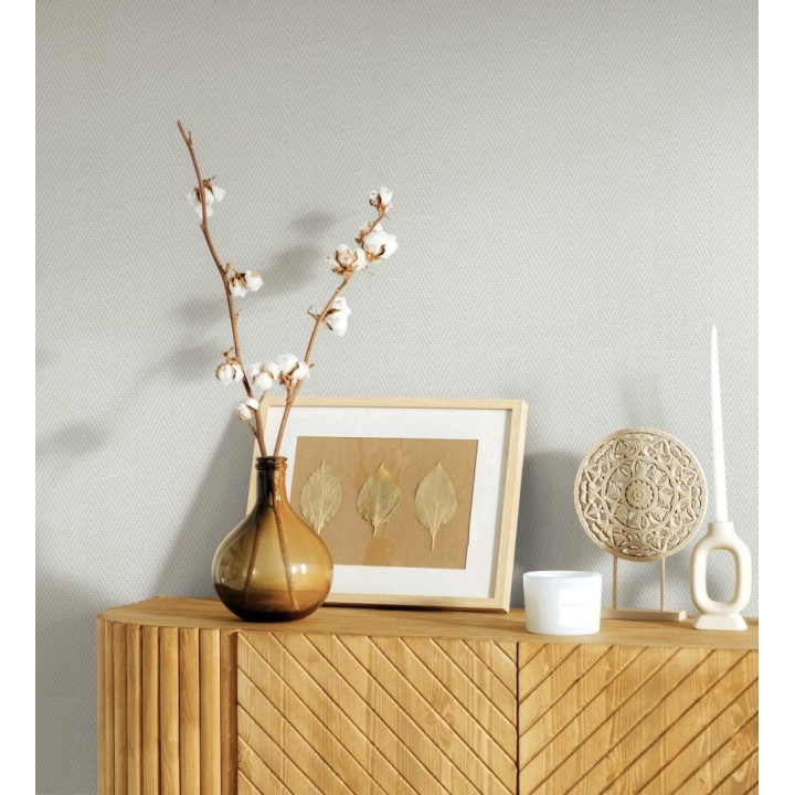 Papel pintado de espiga en relieve gris perla repintable - Arles Chevroned 685162