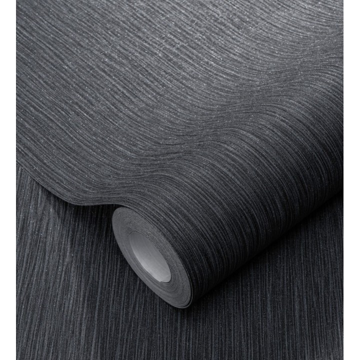 Papel pintado efecto metalizado negro cepillado brillo sutil en relieve - Essen Brushed 685165