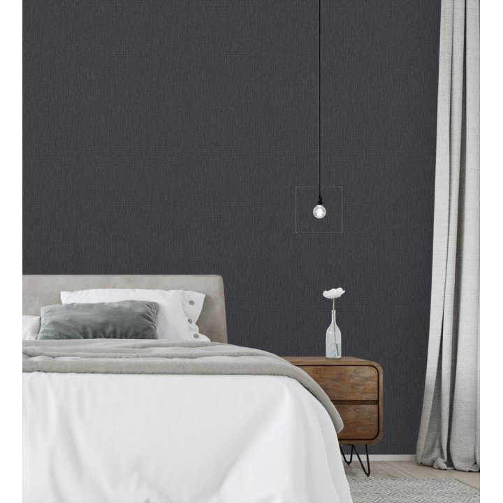 Papel pintado efecto metalizado negro cepillado brillo sutil en relieve - Essen Brushed 685165