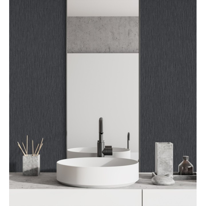 Papel pintado efecto metalizado negro cepillado brillo sutil en relieve - Essen Brushed 685165