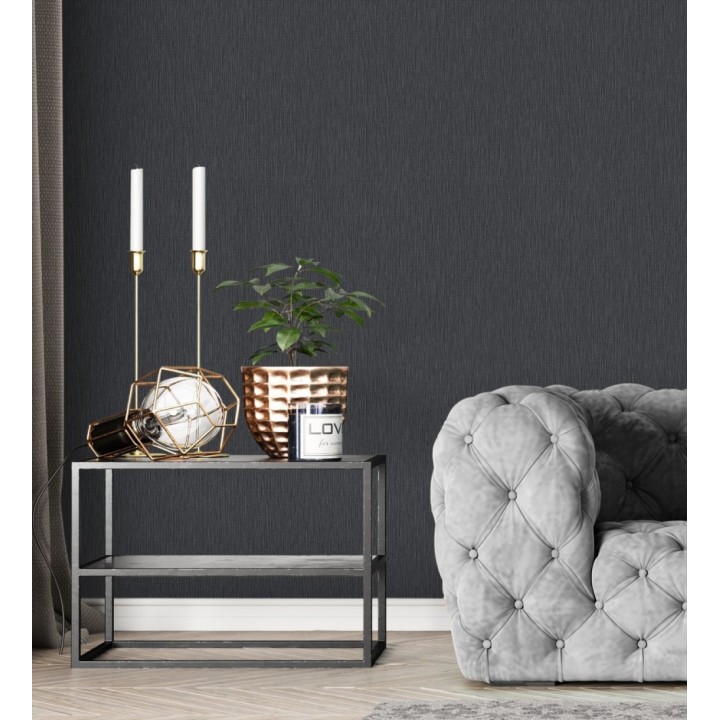 Papel pintado efecto metalizado negro cepillado brillo sutil en relieve - Essen Brushed 685165