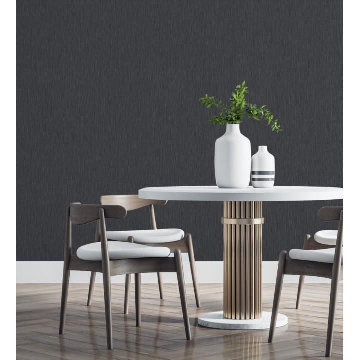 Papel pintado efecto metalizado negro cepillado brillo sutil en relieve - Essen Brushed 685165