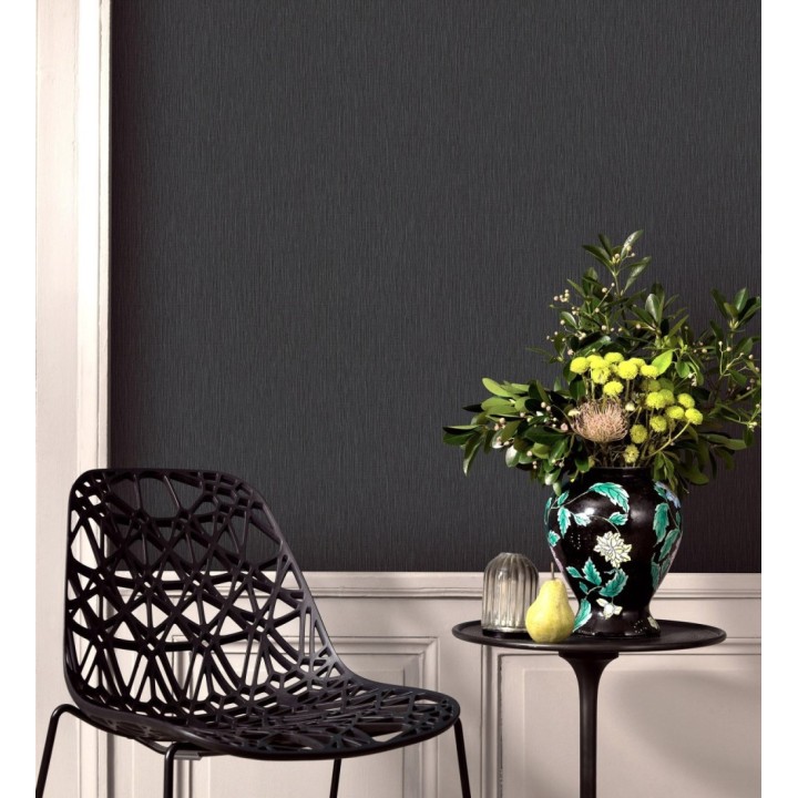 Papel pintado efecto metalizado negro cepillado brillo sutil en relieve - Essen Brushed 685165