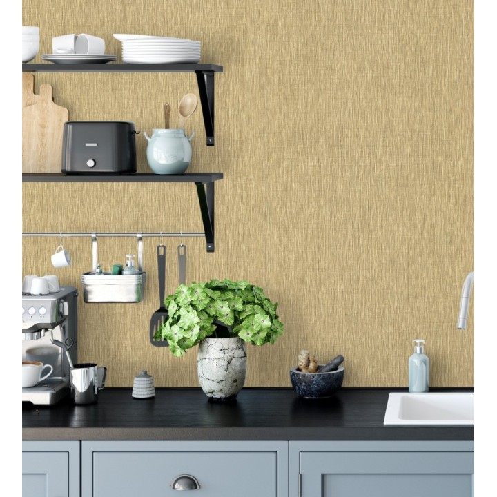 Papel pintado efecto metalizado en oro cepillado en relieve - Essen Brushed 685166