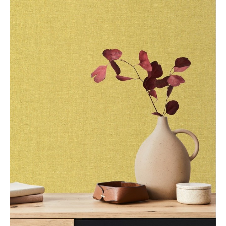 Papel pintado arpillera tono mostaza textil - Zanzibar Raffia 685179