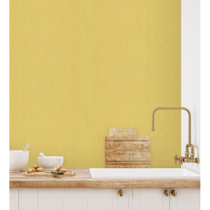 Papel pintado arpillera tono mostaza textil - Zanzibar Raffia 685179