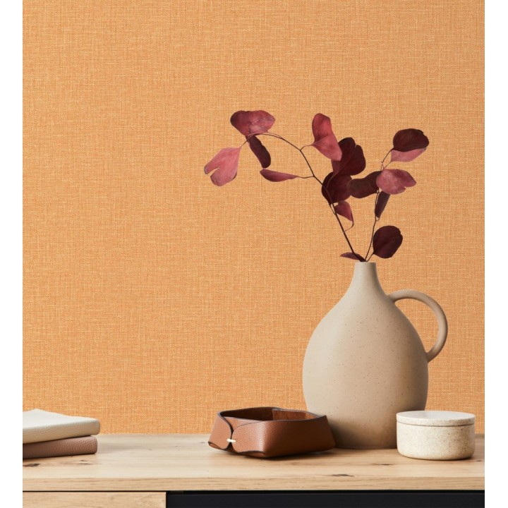 Papel pintado arpillera naranja textil - Zanzibar Raffia 685180