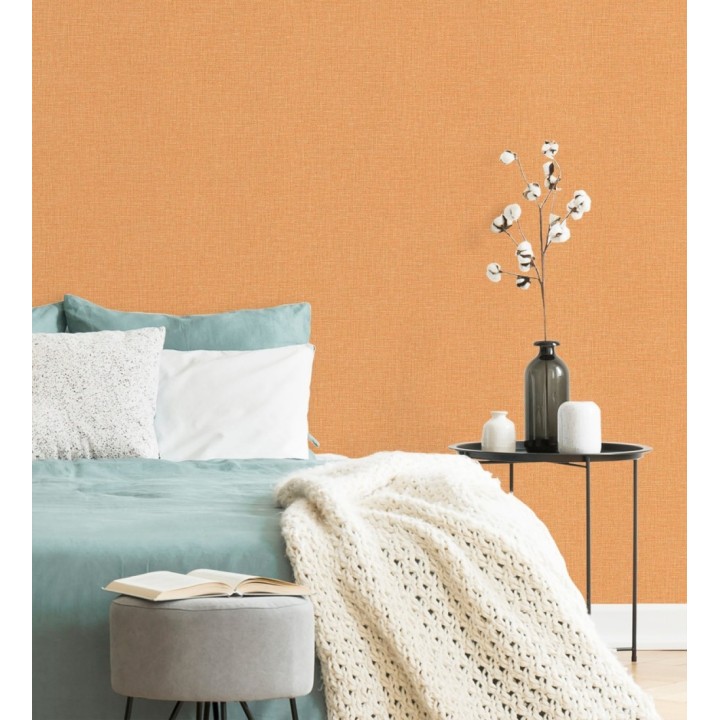 Papel pintado arpillera naranja textil - Zanzibar Raffia 685180