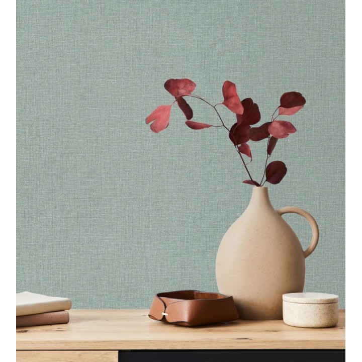 Papel pintado arpillera verde abeto textil - Zanzibar Raffia 685182