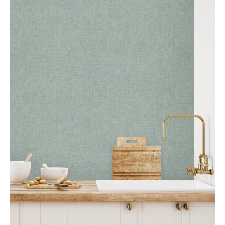 Papel pintado arpillera verde abeto textil - Zanzibar Raffia 685182