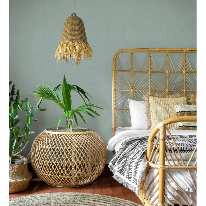 Papel pintado arpillera verde abeto textil - Zanzibar Raffia 685182