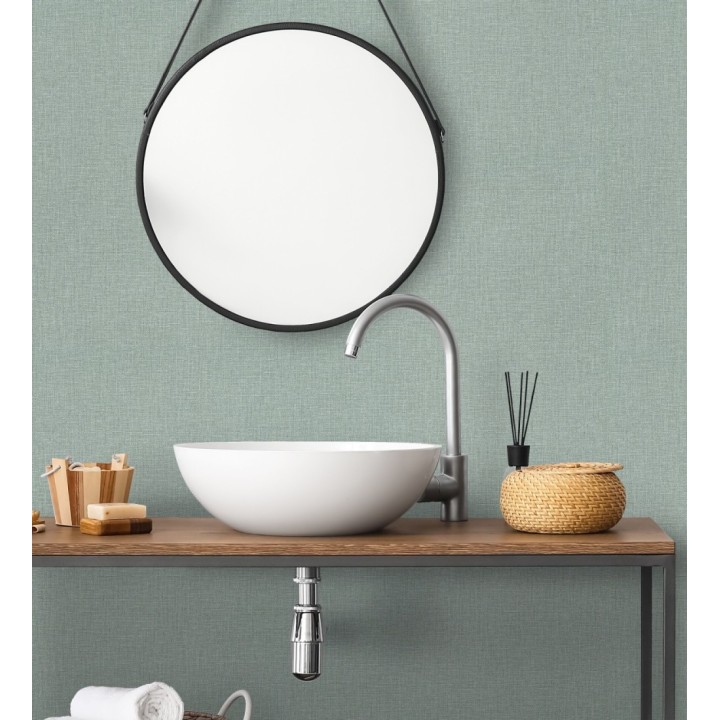 Papel pintado arpillera verde abeto textil - Zanzibar Raffia 685182