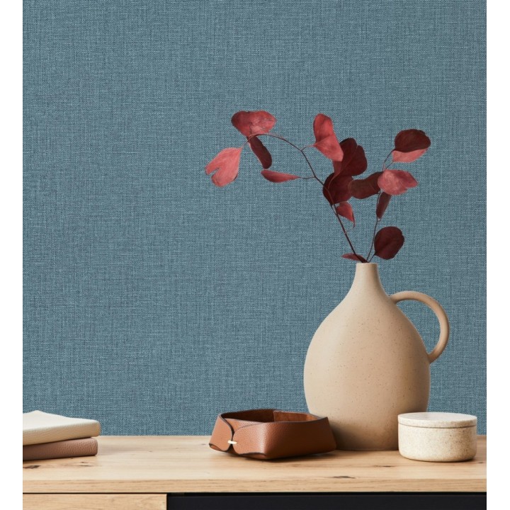 Papel pintado arpillera azul textil - Zanzibar Raffia 685187