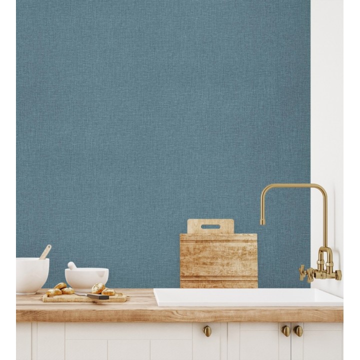 Papel pintado arpillera azul textil - Zanzibar Raffia 685187