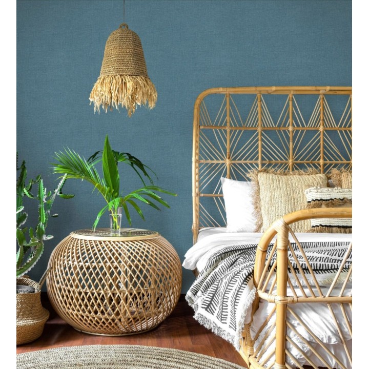 Papel pintado arpillera azul textil - Zanzibar Raffia 685187