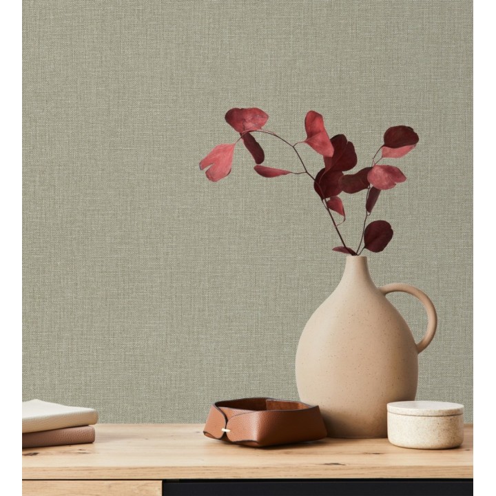 Papel pintado arpillera gris liquen textil - Zanzibar Raffia 685188