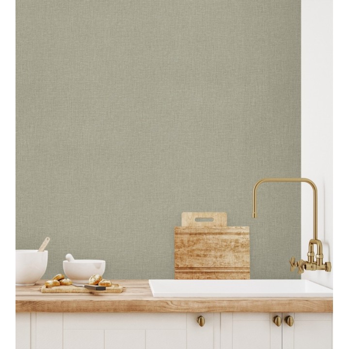 Papel pintado arpillera gris liquen textil - Zanzibar Raffia 685188